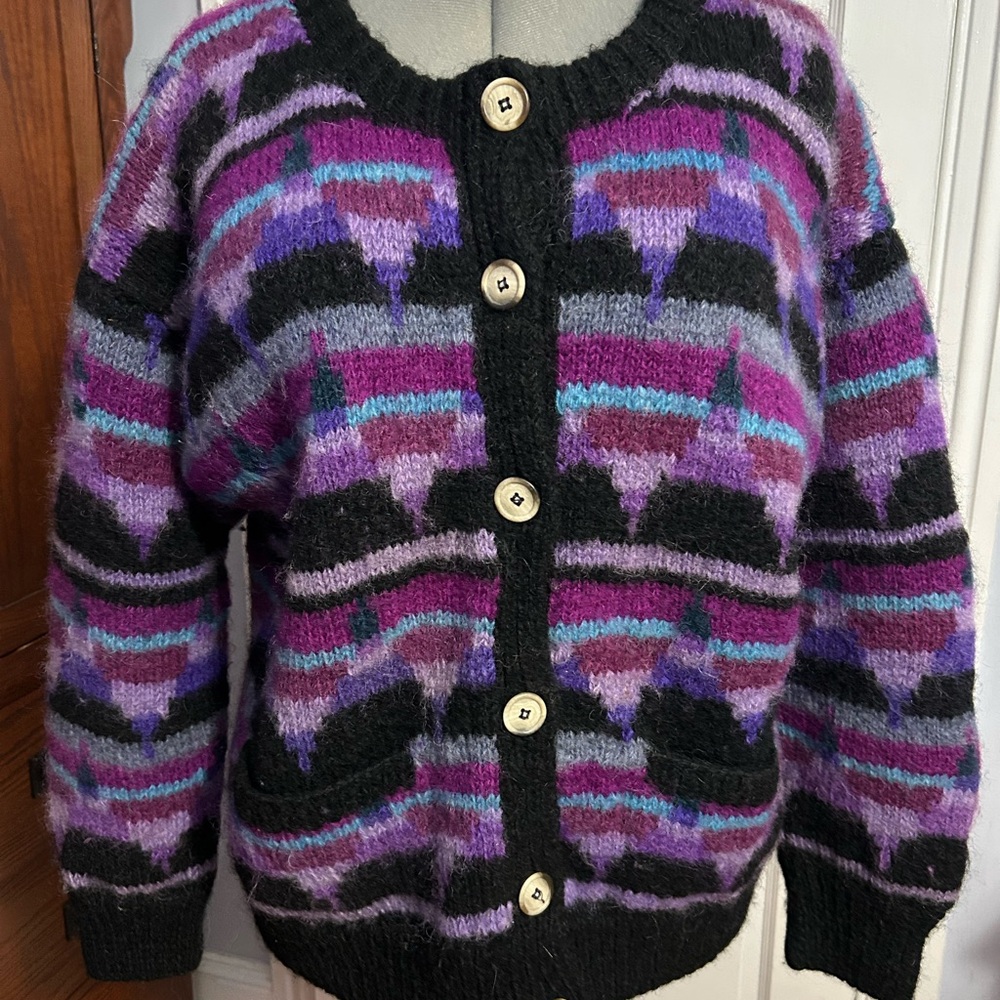 Handmade in Nepal 100% Himalayan Wool Vintage Multicolor Patterned Sweater L